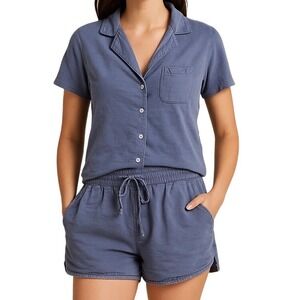 Banana Republic Blue Linen Blend Pajama Set Top Shorts Size M‎